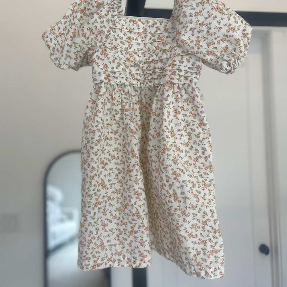 Pleated & Smocked Floral Girl Dress